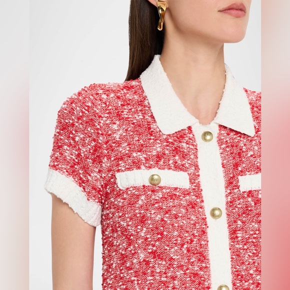 Cinq à Sept Red and White Short Sleeve Cardigan ADALEE CROPPED CARDIGAN😍